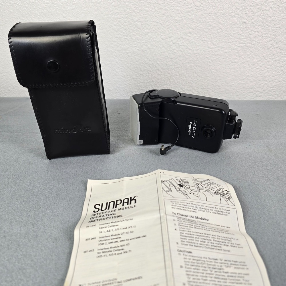 Minolta Auto 28 Shoe Mount Flash Sunpak Interface Module Case Manual